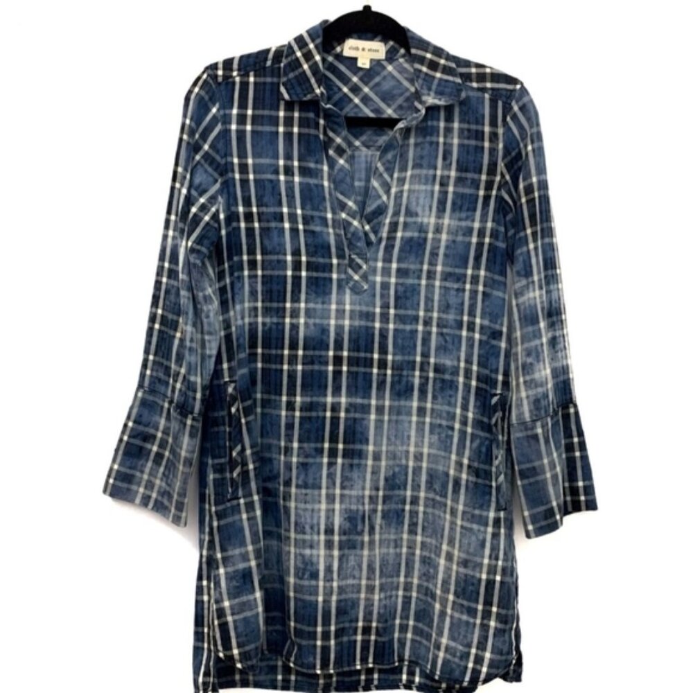 Anthropologie Cloth & Stone Blue Plaid Long Sleeve Shirt Medium